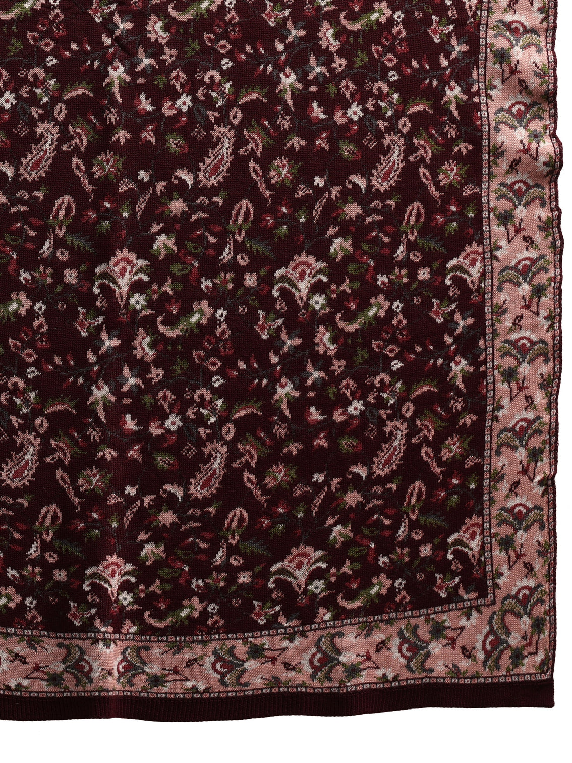 Mameraa Maroon Floral Knitted Acrylic Shawl