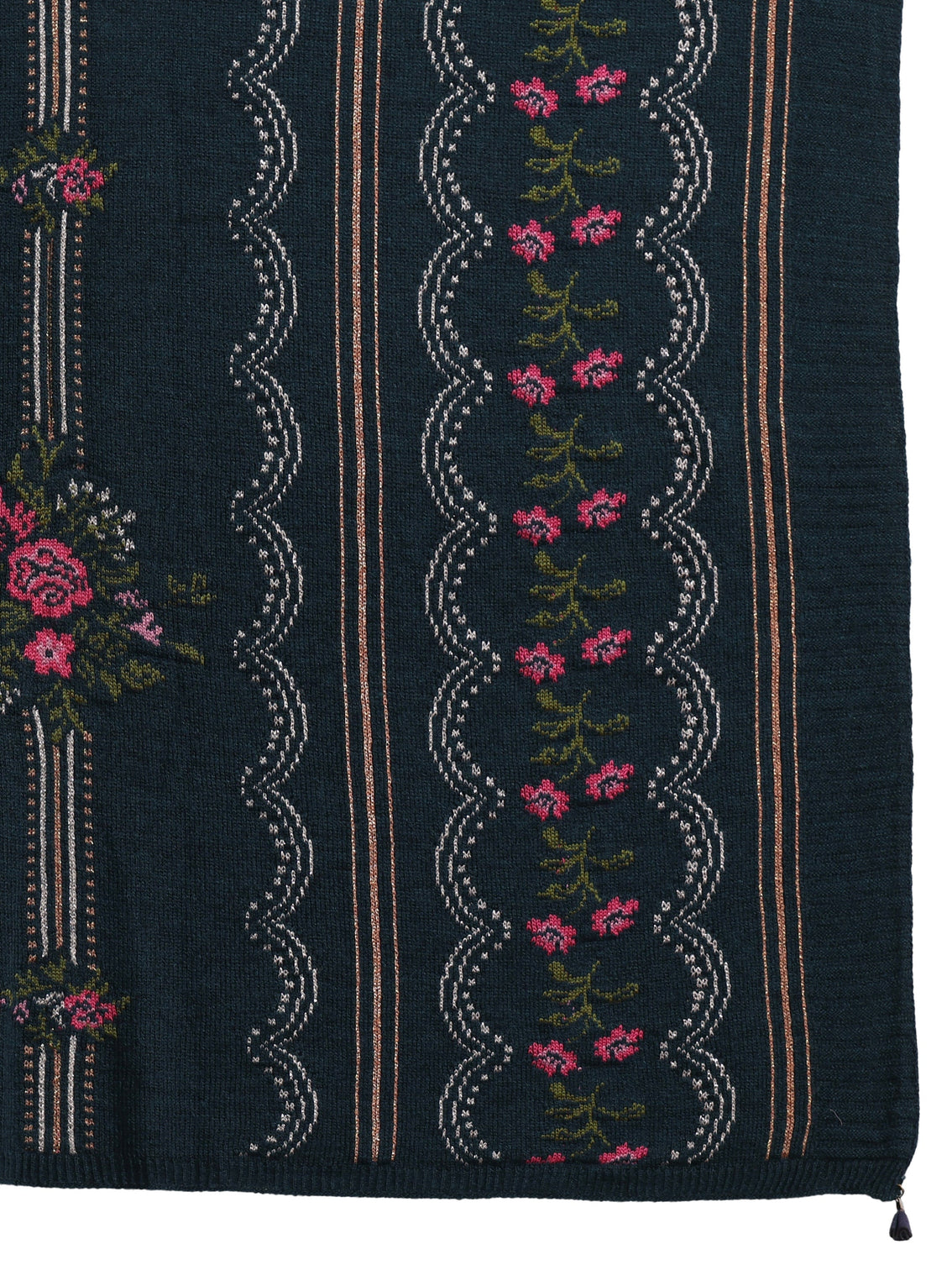 Mameraa Teal Blue Floral Knitted Acrylic Wrap Shawl
