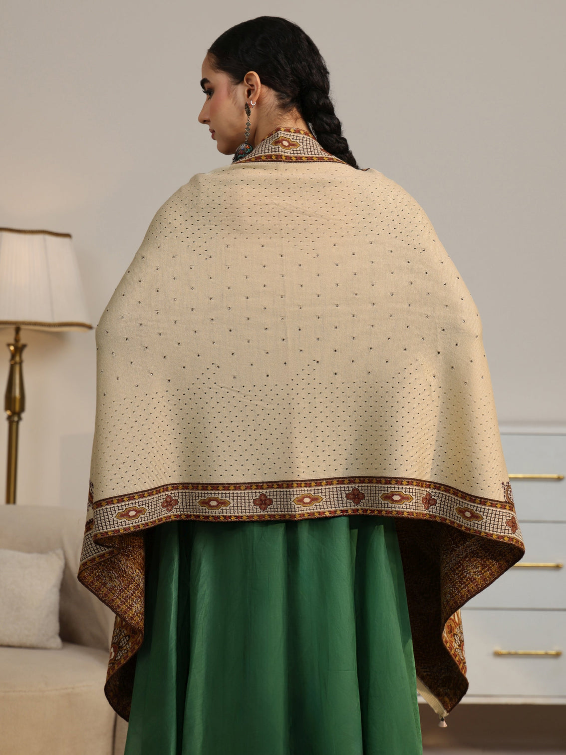 Mameraa Beige Knitted Acrylic Wrap Shawl