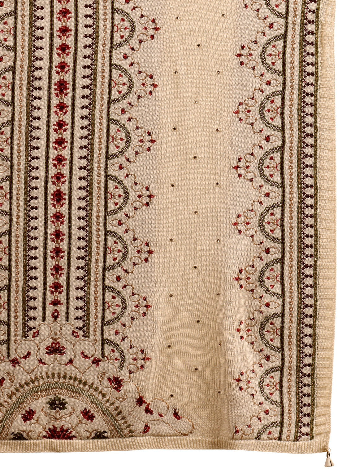 Mameraa Off White Ethnic Knitted Acrylic Wrap Shawl