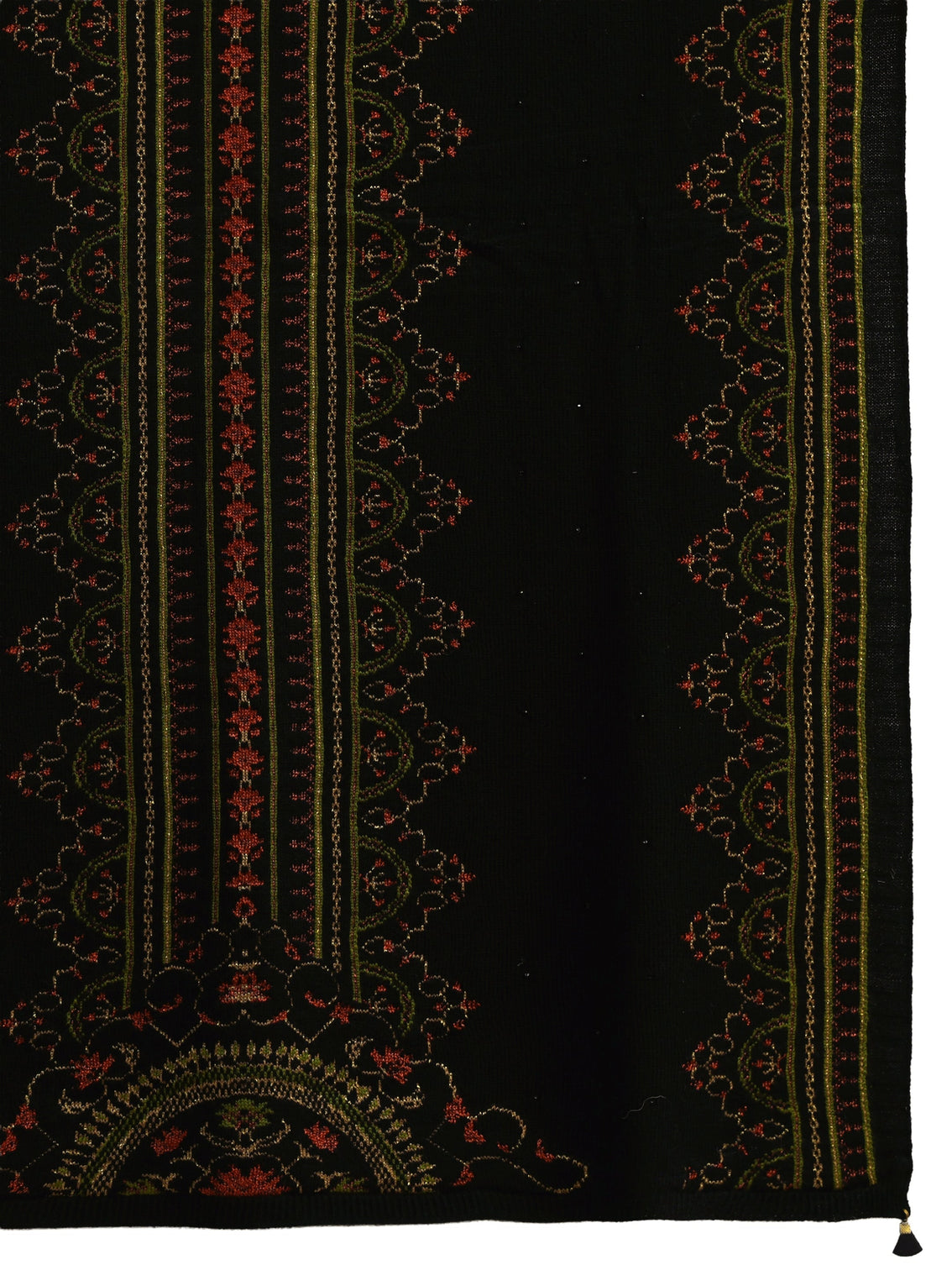 Mameraa Black Ethnic Knitted Acrylic Wrap Shawl