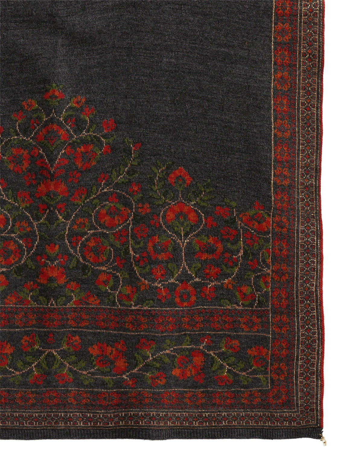 Mameraa Dark Grey Floral Knitted Acrylic Wrap Shawl