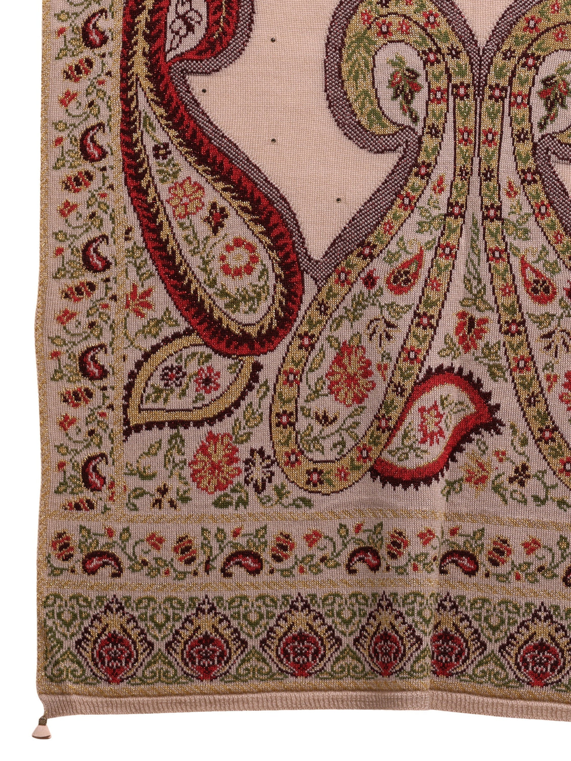 Mameraa Beige Paisley Knitted Acrylic Wrap Shawl