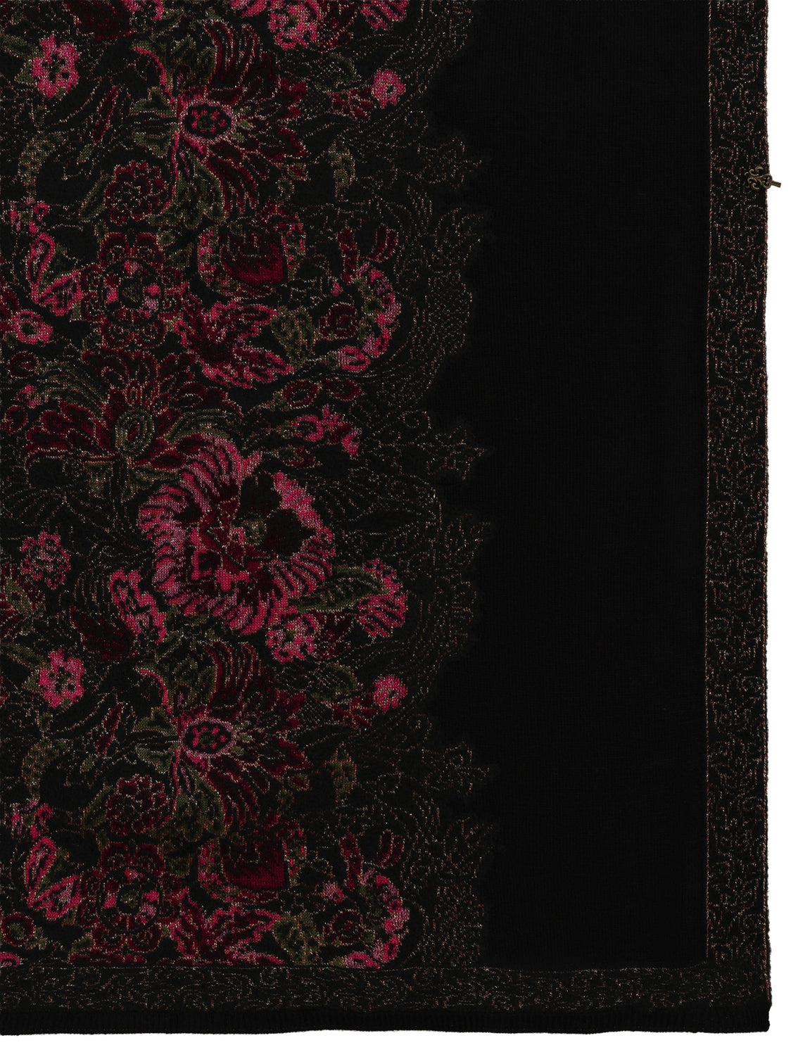 Mameraa Black Floral Knitted Acrylic Wrap Shawl