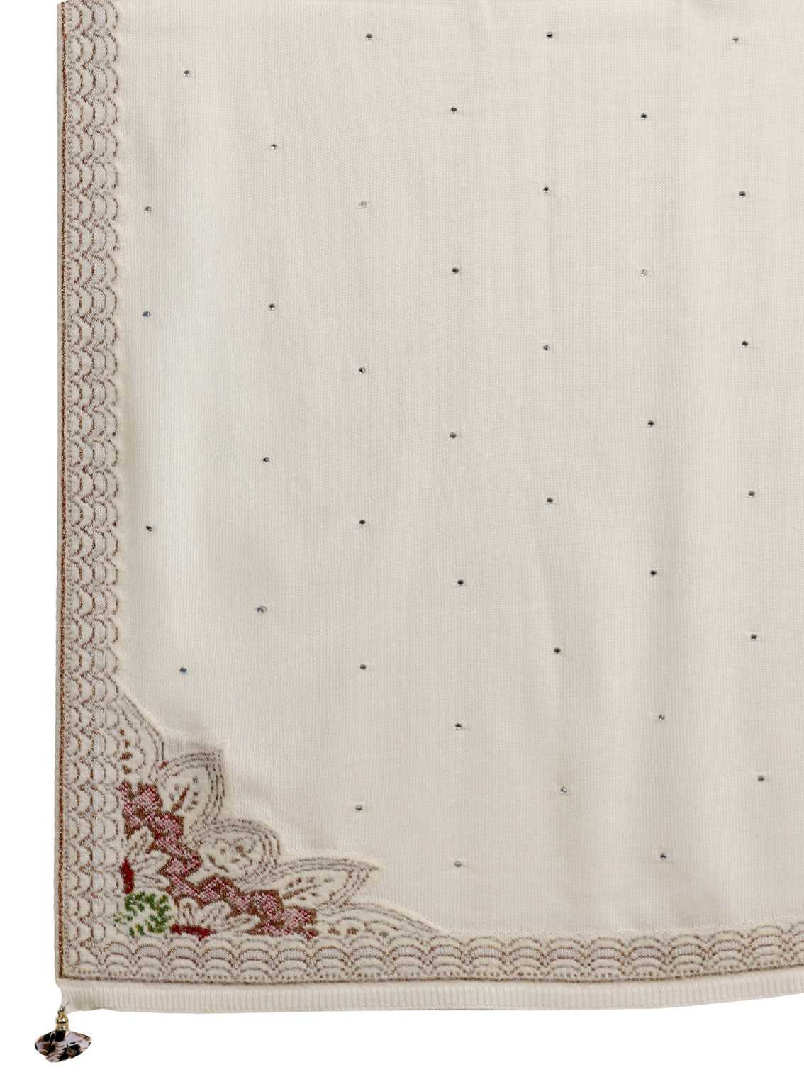 Mameraa White Floral Knitted Acrylic Wrap Shawl