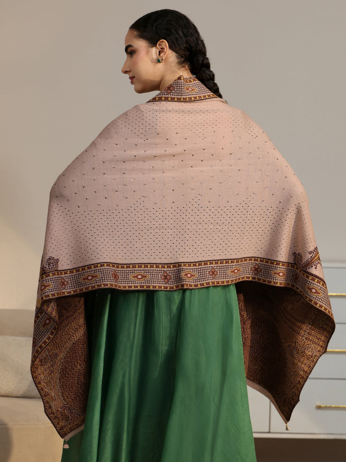 Mameraa Beige Knitted Acrylic Wrap Shawl