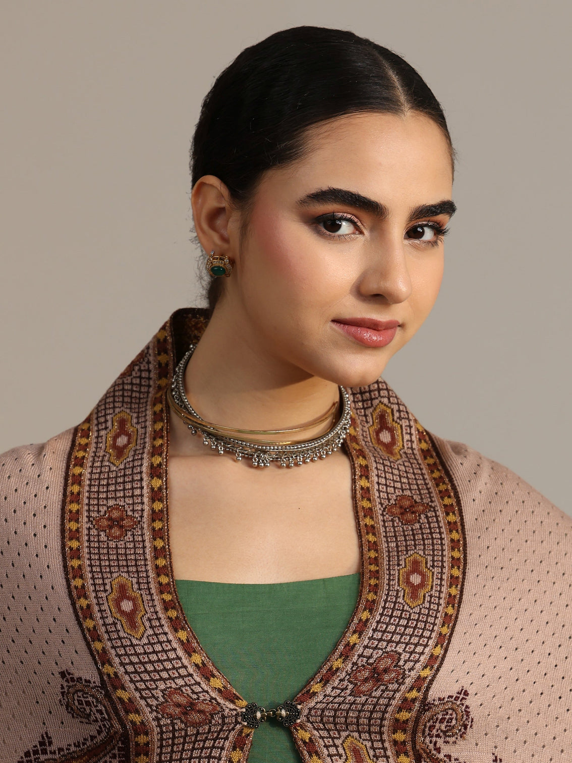 Mameraa Beige Knitted Acrylic Wrap Shawl
