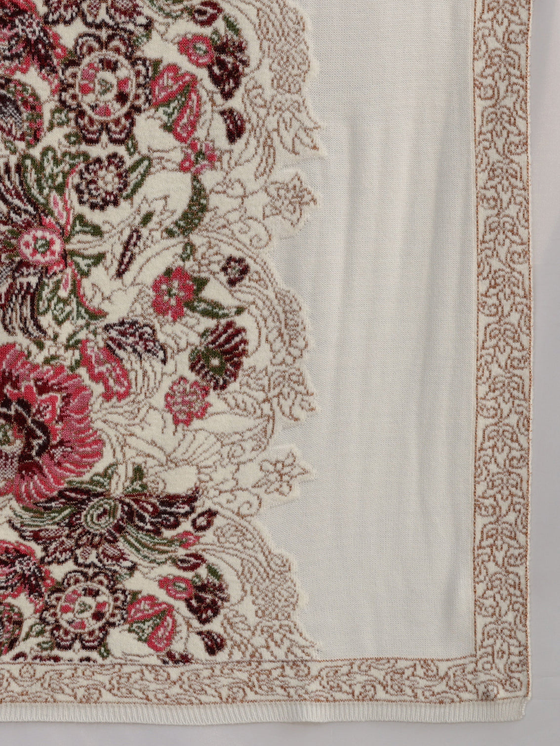 Mameraa Off White Floral Knitted Acrylic Shawl