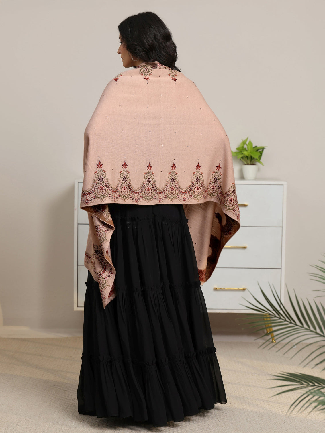 Mameraa Beige Knitted Acrylic Wrap Shawl