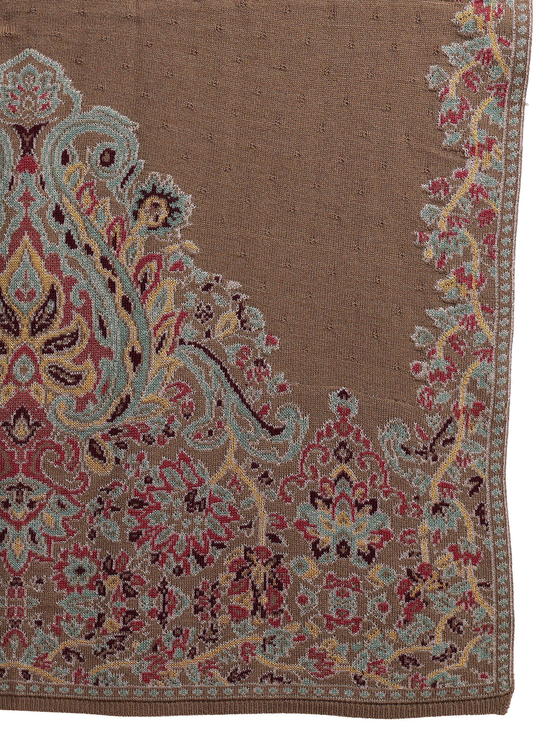 Mameraa Olive Green Floral Knitted Acrylic Wrap Shawl