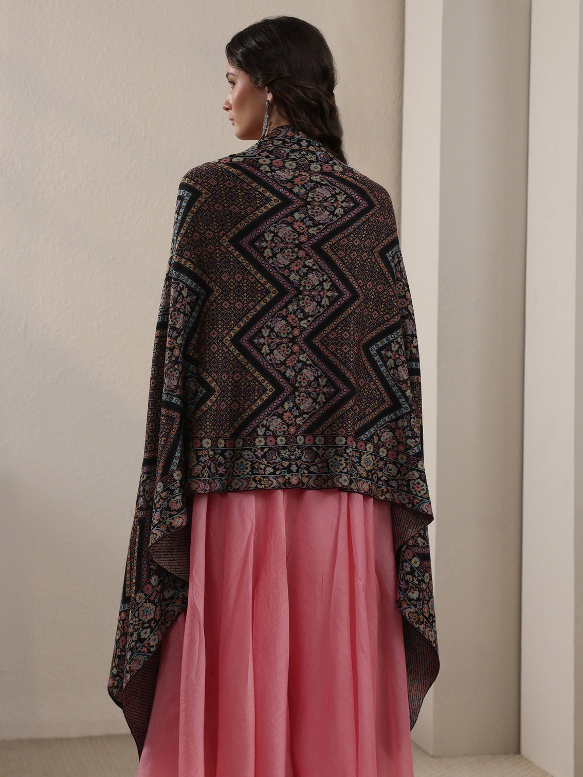 Mameraa Black Ethnic Knitted Acrylic Wrap Shawl