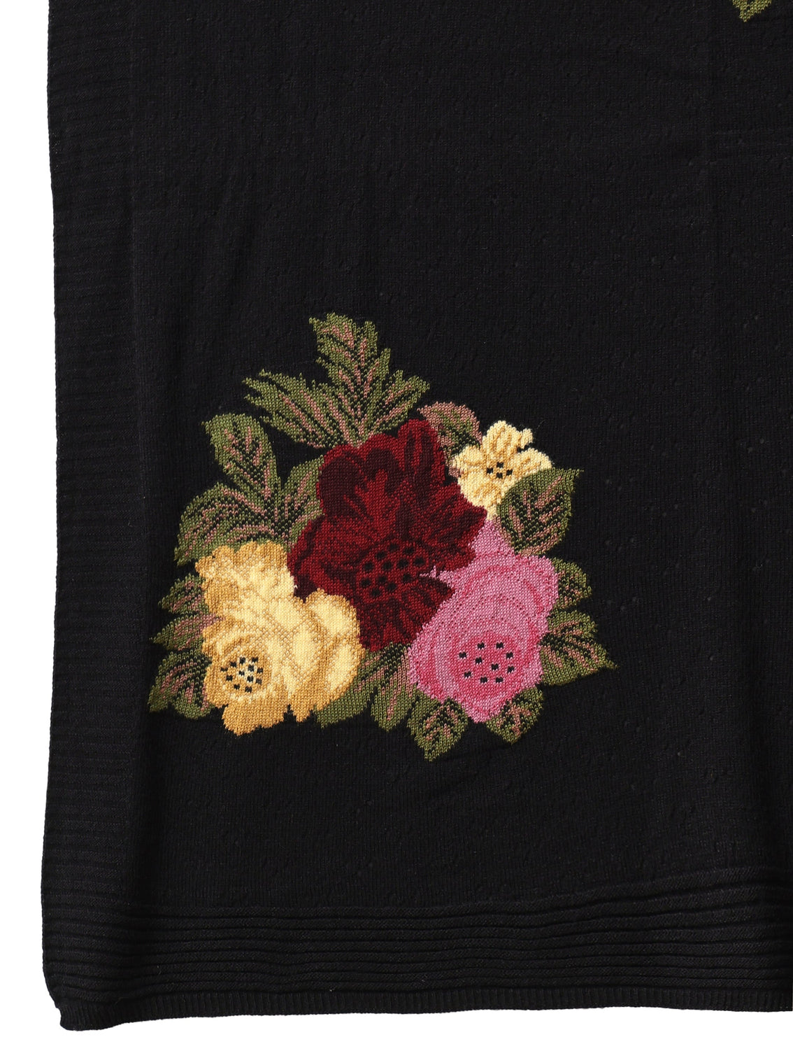 Mameraa Black Floral Knitted Acrylic Shawl