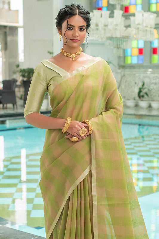 Fern Green Linen Saree