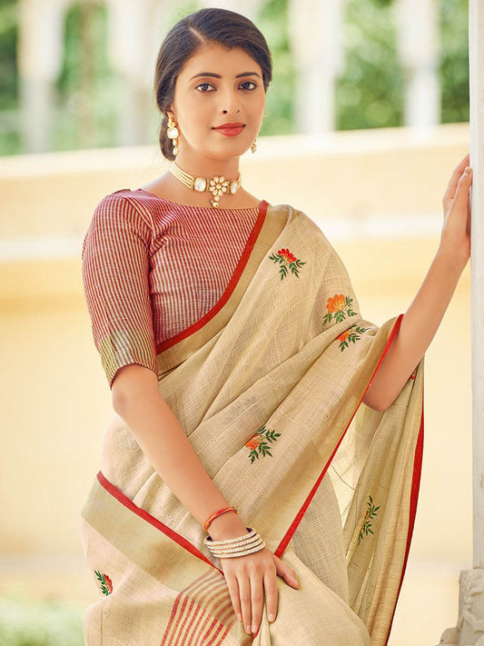 Cream Linen Saree