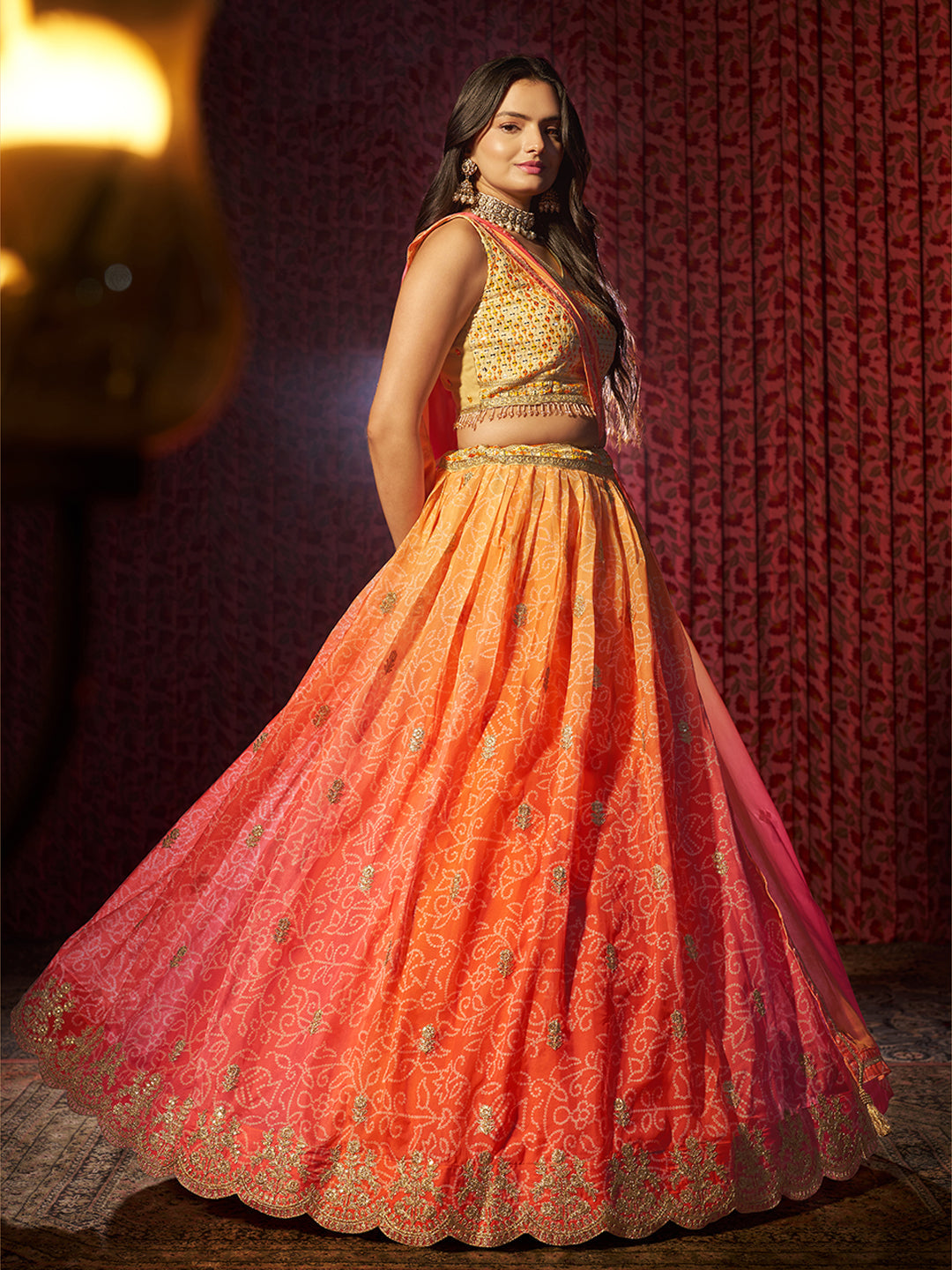 Gorgeous Orange Printed or Embroidered Organza Lehenga Choli