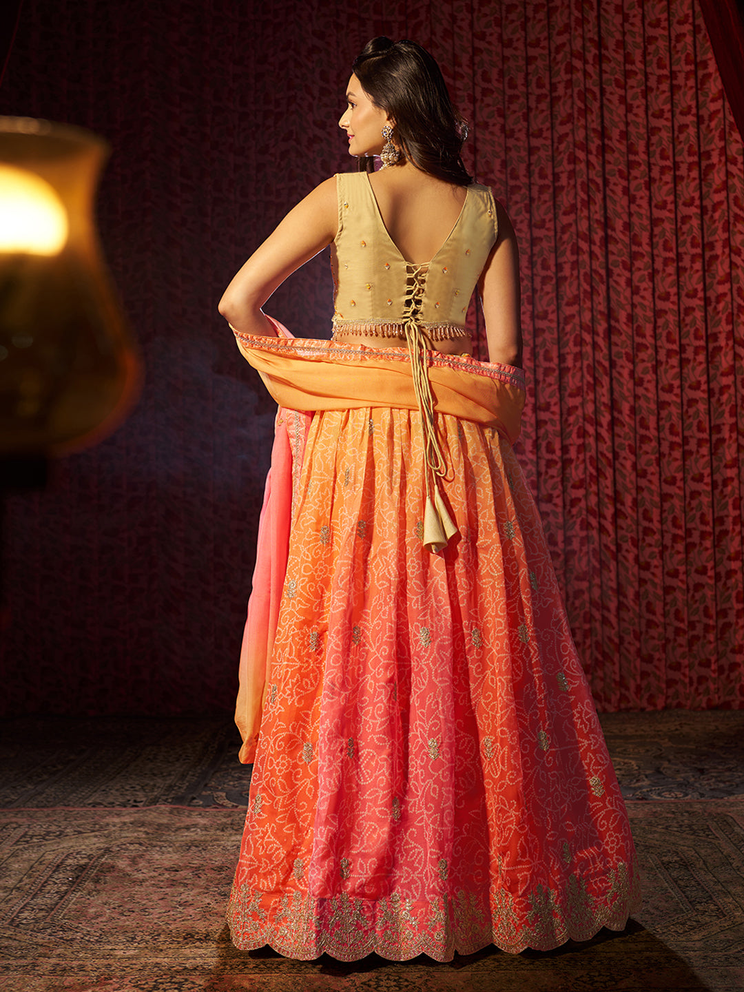 Gorgeous Orange Printed or Embroidered Organza Lehenga Choli