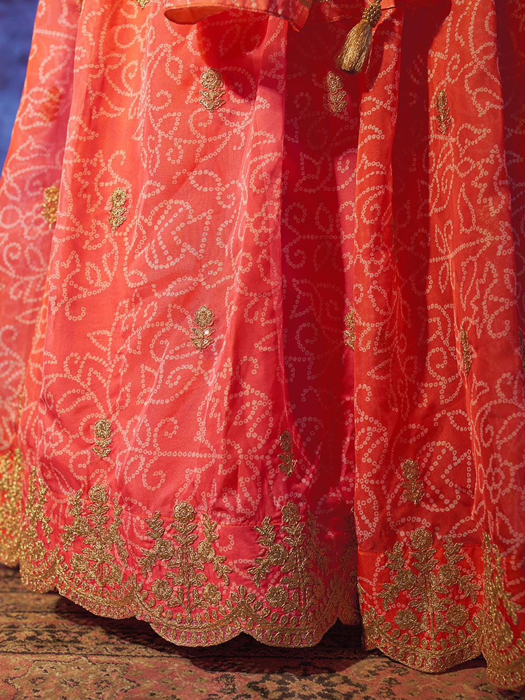 Gorgeous Orange Printed or Embroidered Organza Lehenga Choli