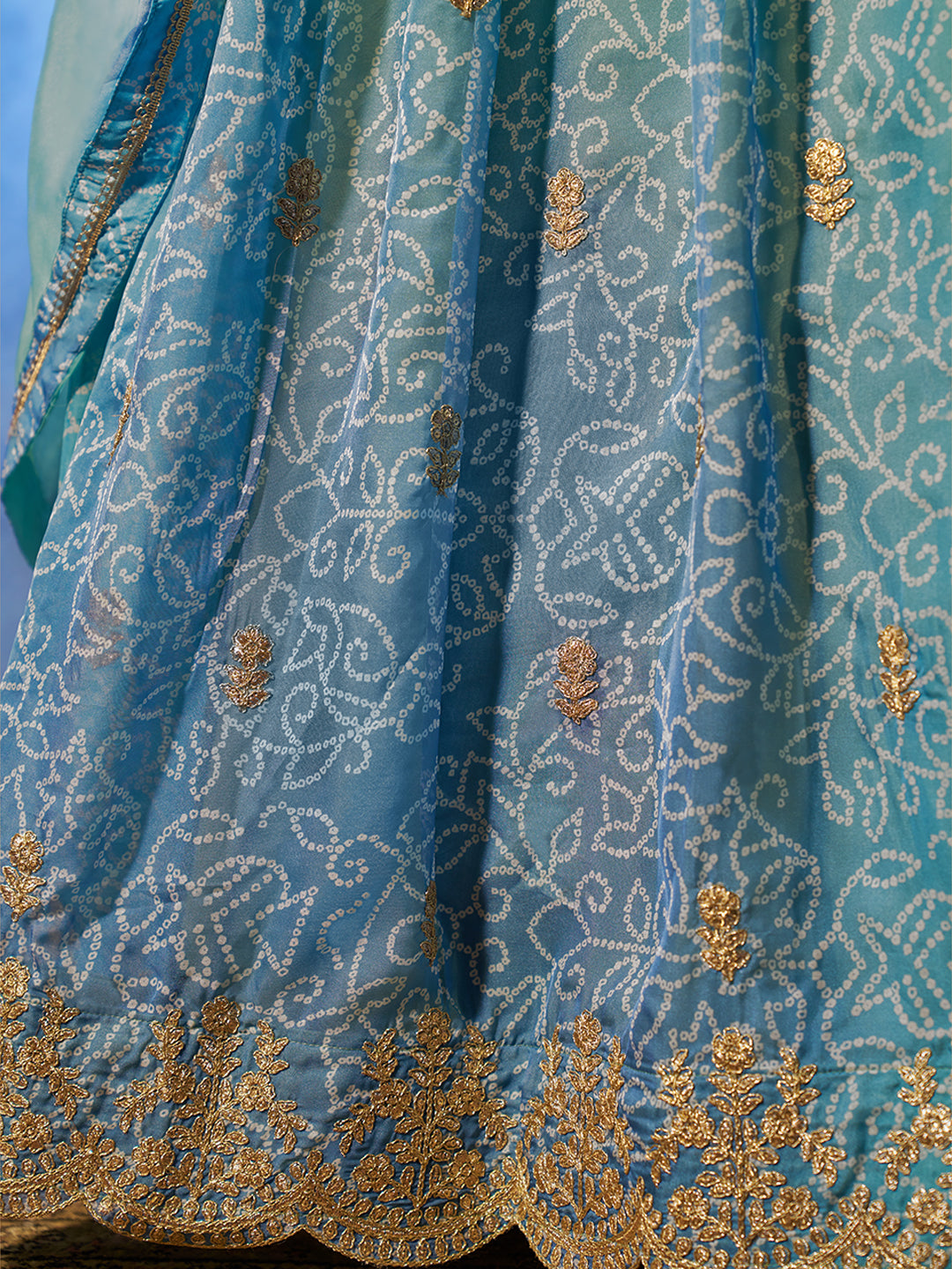 Breathtaking Blue Printed or Embroidered Organza Lehenga Choli