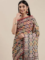 Black Colour Soft Linen Block Print Party Wear Saree