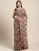 Soft Linen Kalamkari Block Print Party Wear Saree