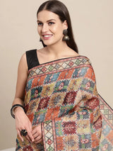 Soft Linen Kalamkari Block Print Party Wear Saree