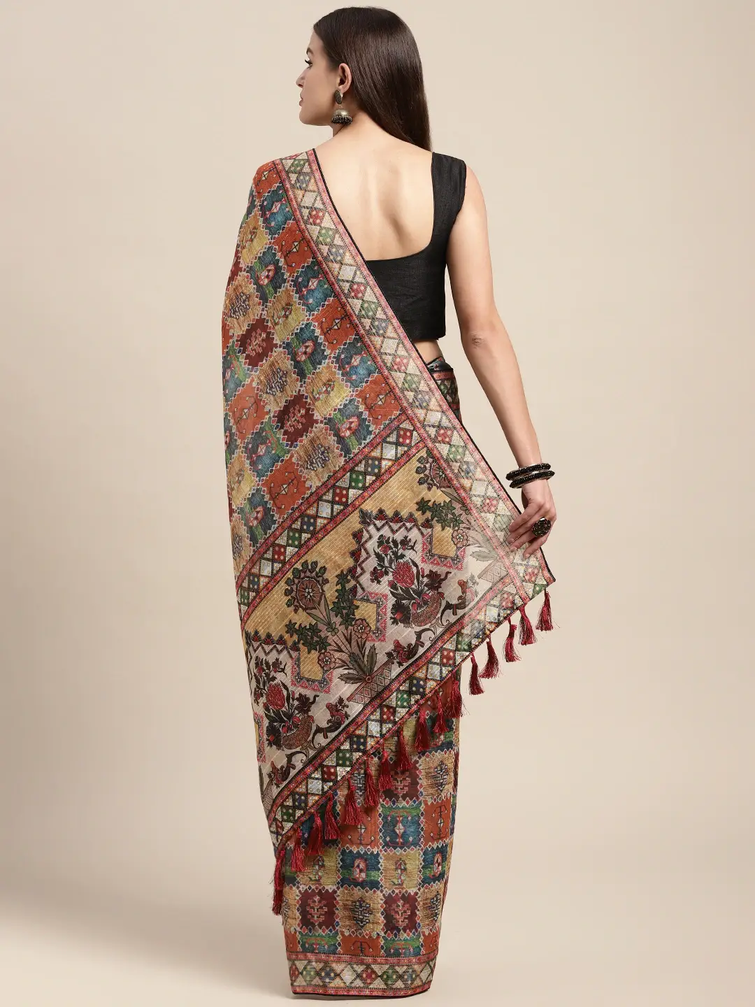 Soft Linen Kalamkari Block Print Party Wear Saree