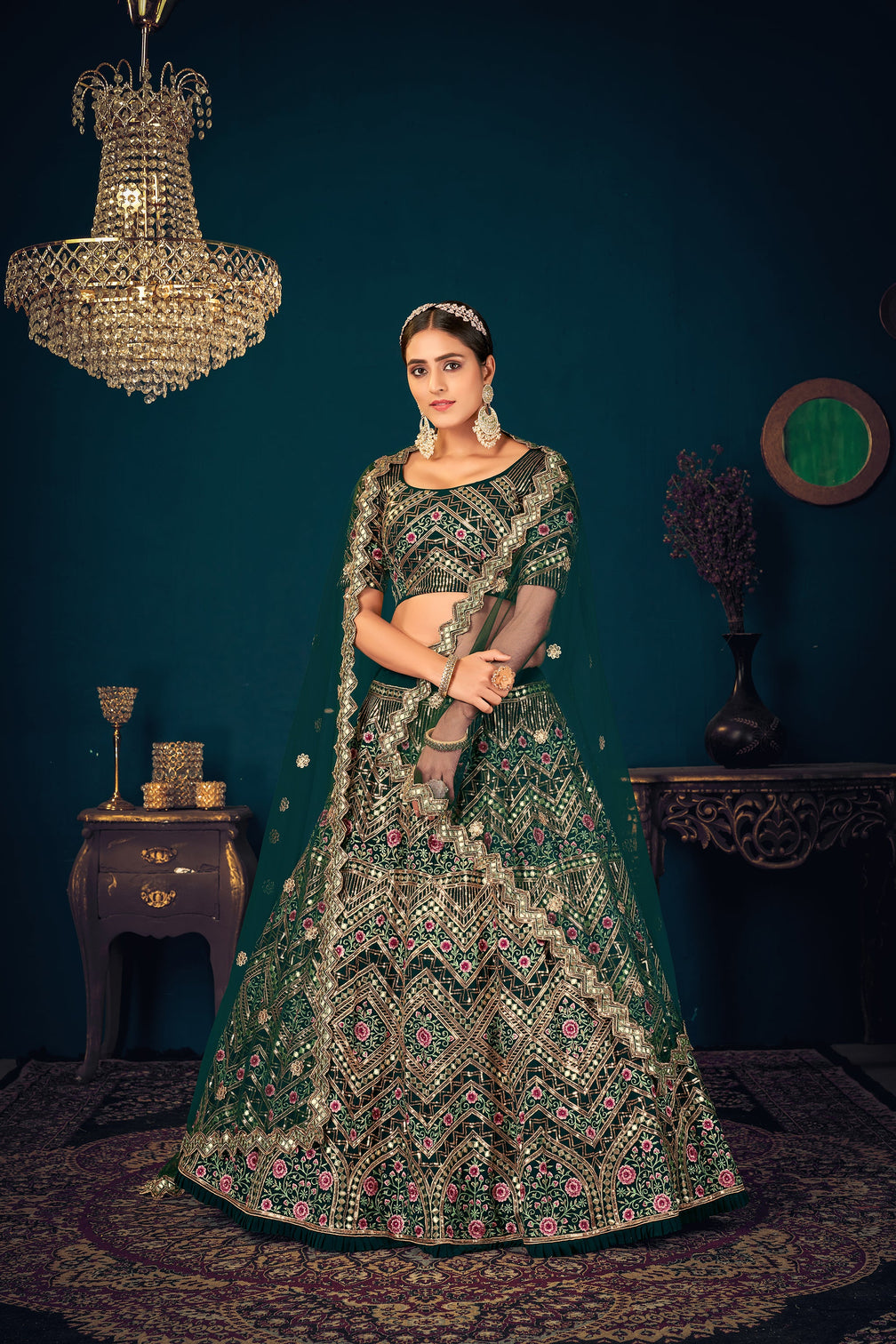 Sangeet Lehenga Choli, Heavy Designer Green Lehenga Choli, Handwork Work Lehenga Choli For Women