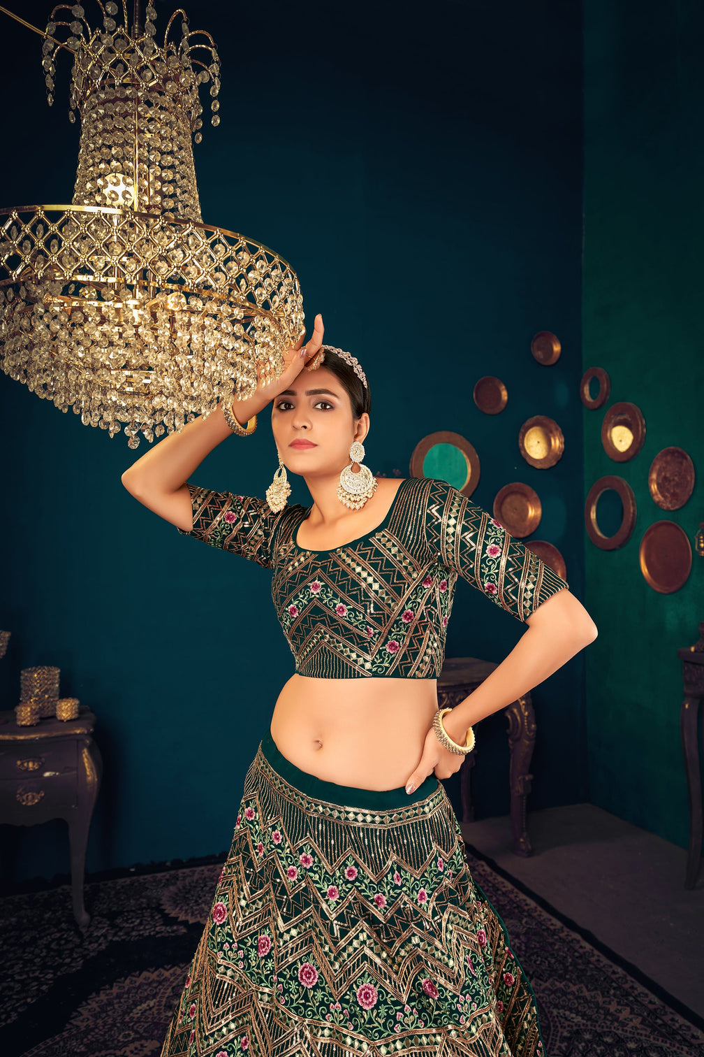 Sangeet Lehenga Choli, Heavy Designer Green Lehenga Choli, Handwork Work Lehenga Choli For Women