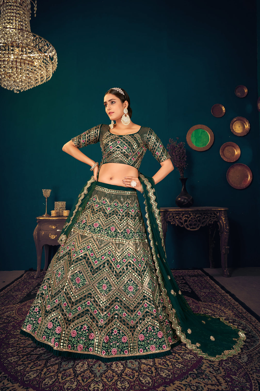 Sangeet Lehenga Choli, Heavy Designer Green Lehenga Choli, Handwork Work Lehenga Choli For Women