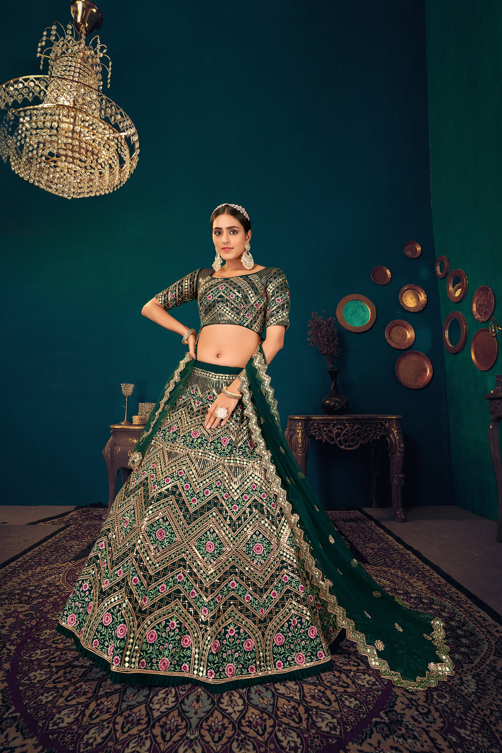 Sangeet Lehenga Choli, Heavy Designer Green Lehenga Choli, Handwork Work Lehenga Choli For Women
