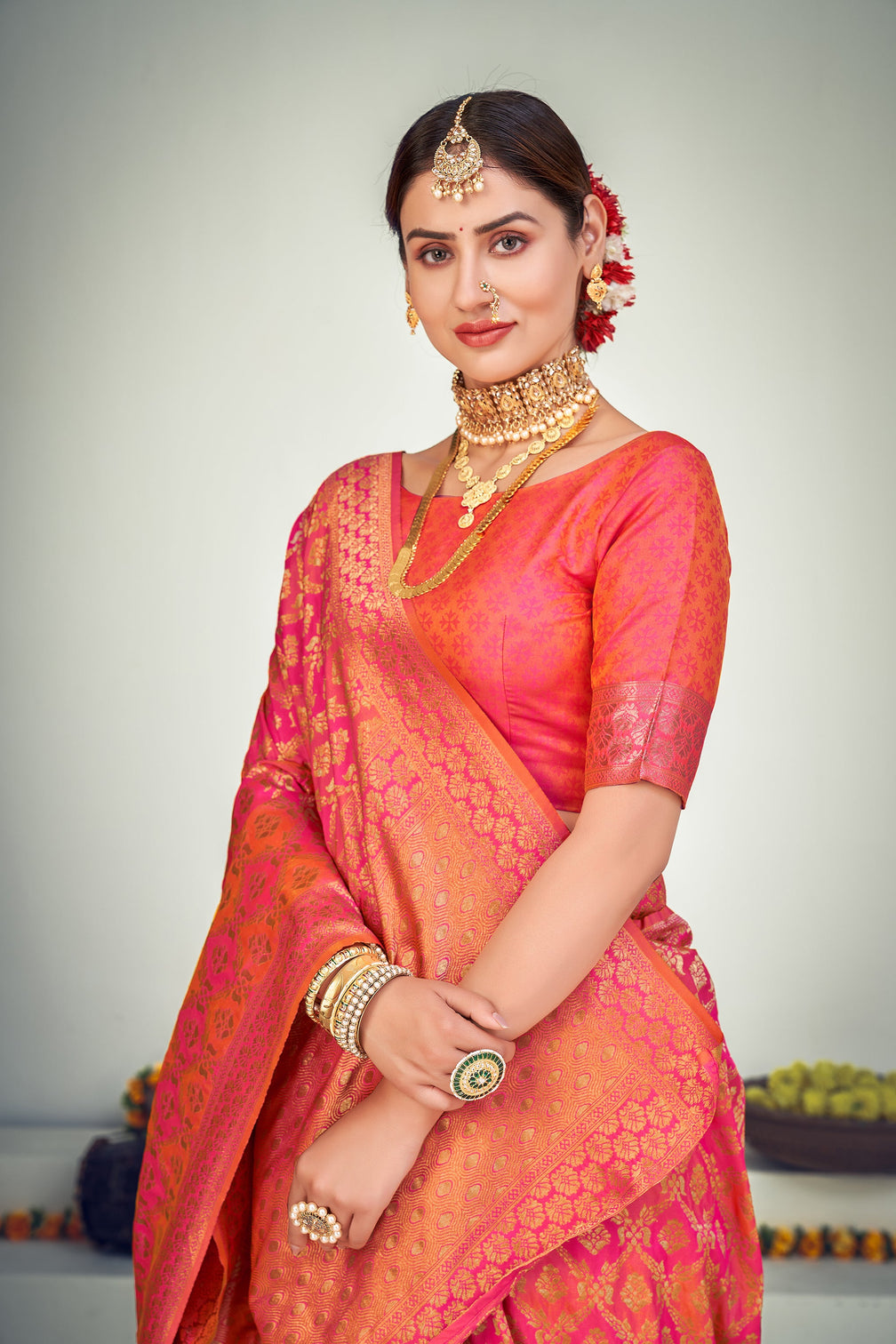 Sangeet Wear Art Silk Fabric Weaving Work Saree In Peach Color