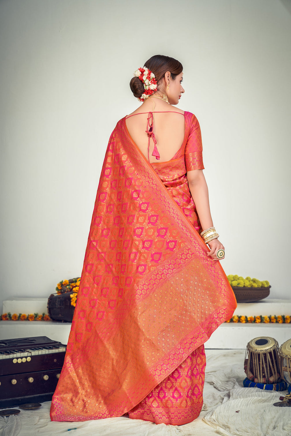 Sangeet Wear Art Silk Fabric Weaving Work Saree In Peach Color