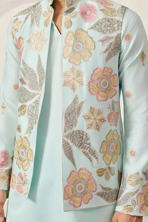 Luxury Wedding & Carnival Wear Pista Green Koti Kurta for Men