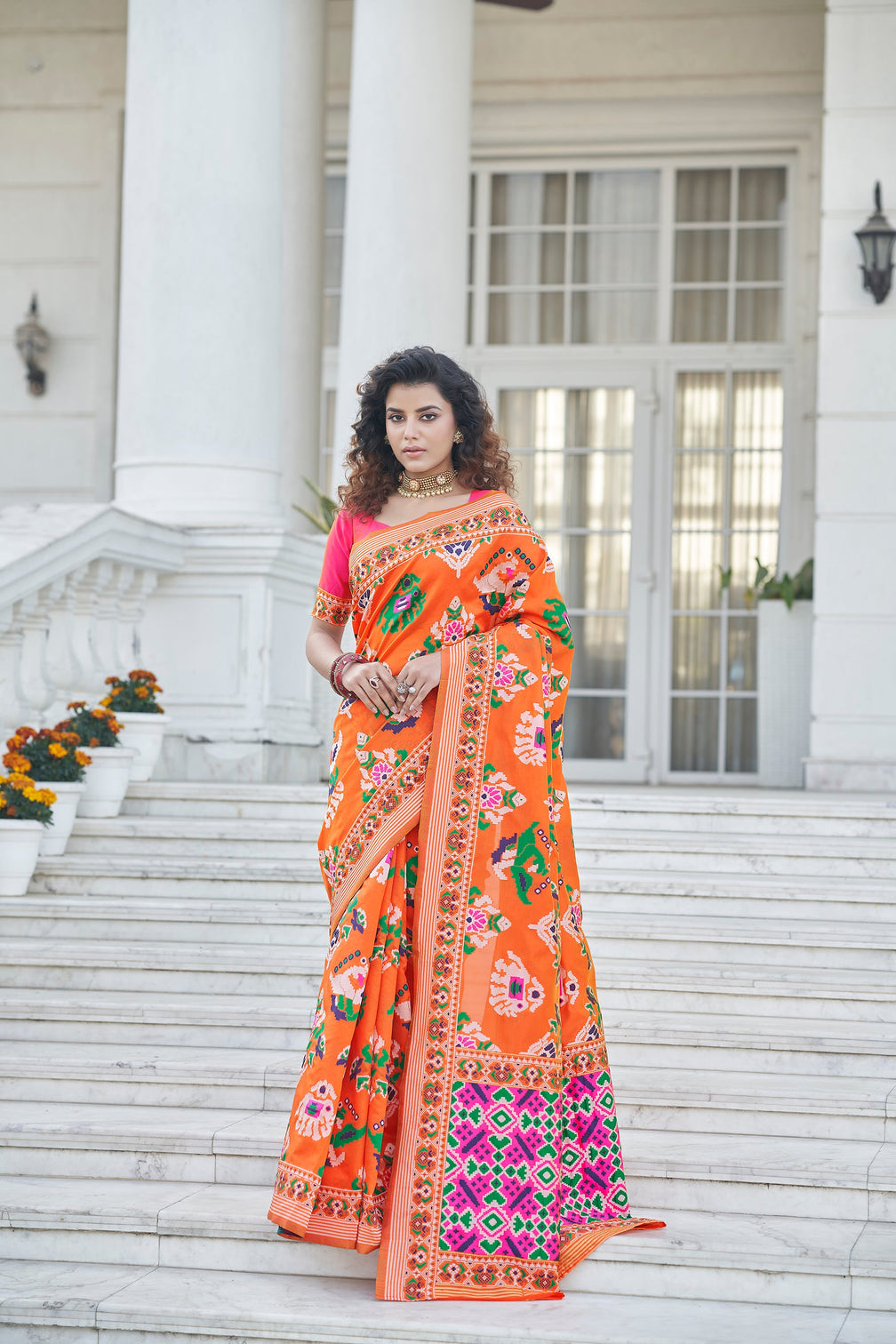 Seductive Orange Weaving Patola Silk Wedding Wear Saree