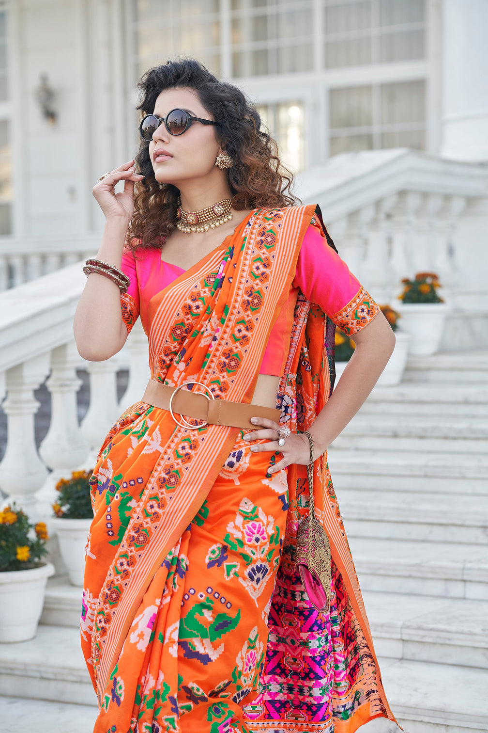 Seductive Orange Weaving Patola Silk Wedding Wear Saree