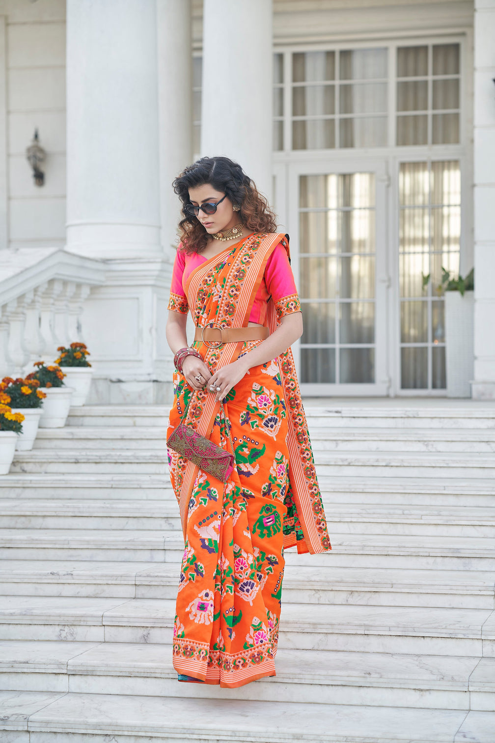 Seductive Orange Weaving Patola Silk Wedding Wear Saree