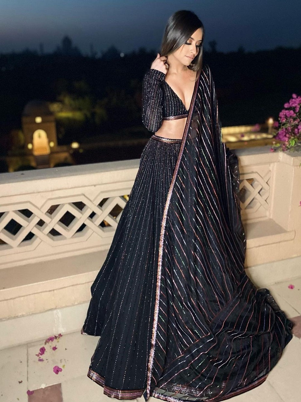 Black Color Sequins Embroidery Work Georgette Party Wear Lehenga Choli