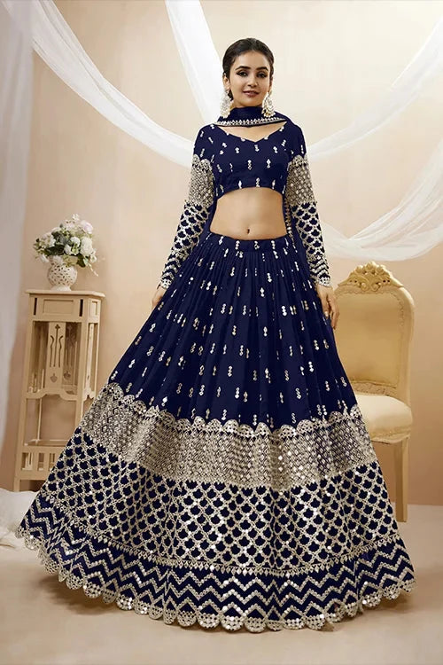 Shop Navy Blue Heavy Embroiered Lehenga Choli for Women