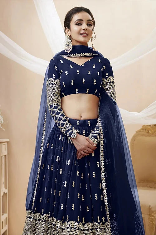 Shop Navy Blue Heavy Embroiered Lehenga Choli for Women