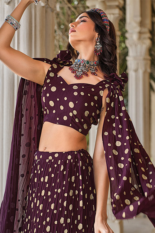 Shop Now Crush Pattern Metallic Foil Ready to Wear Lehenga Choli