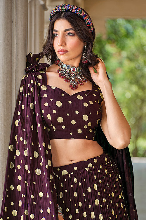 Shop Now Crush Pattern Metallic Foil Ready to Wear Lehenga Choli