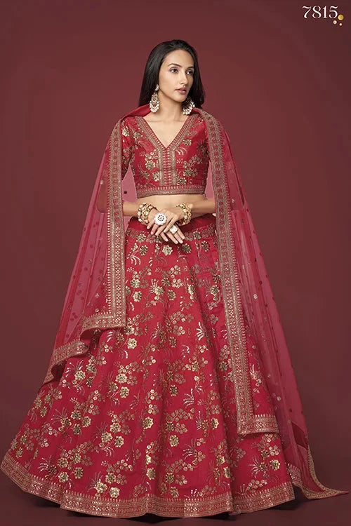 Shop Red Embroidered Lehengas Online For Women