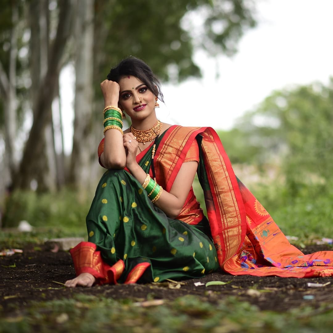 Prettiest Green Paithani Silk Saree With Ethnic Blouse Piece