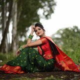 Glorious Green Paithani Silk Saree With Ethnic Blouse Piece