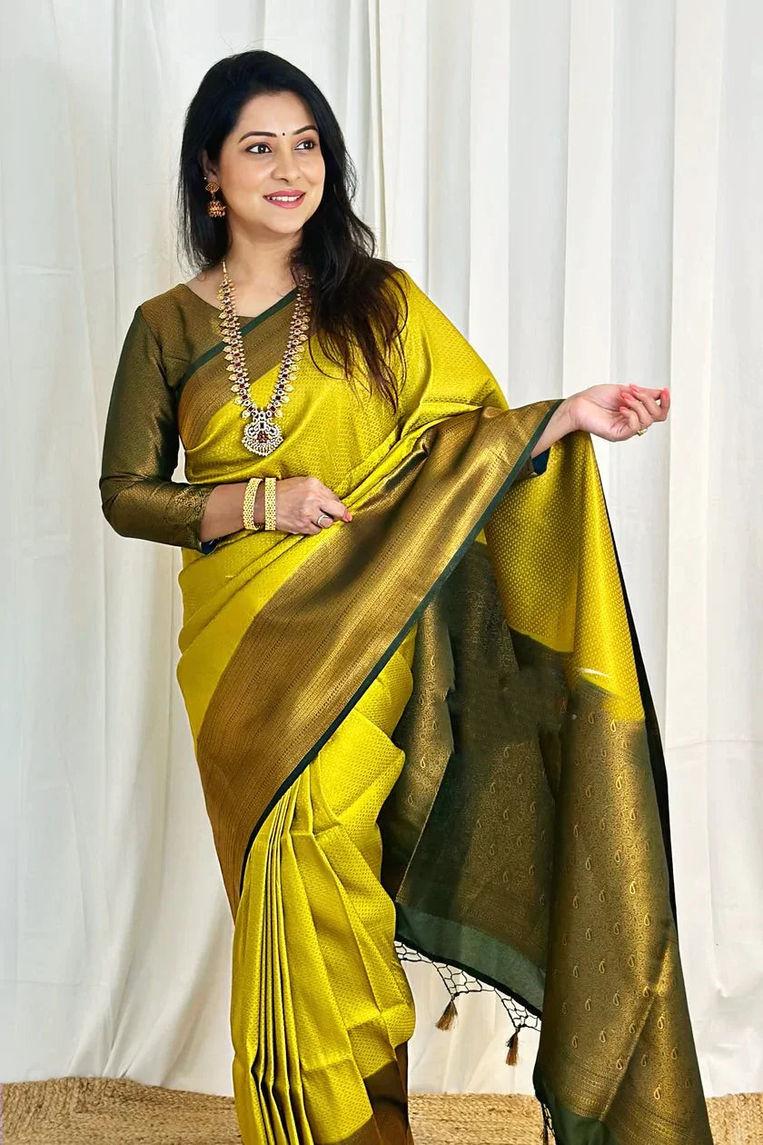 Snazzy Lemon Soft Silk Saree With Inspiring Blouse Piece
