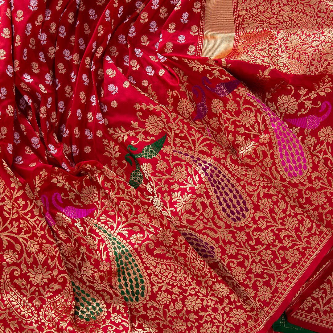 Jazzy Red Soft Banarasi Silk Saree With Demesne Two Blouse Piece