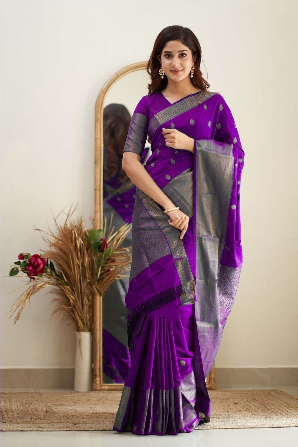 Blooming Purple Soft Silk Saree With Captivating Blouse Piece