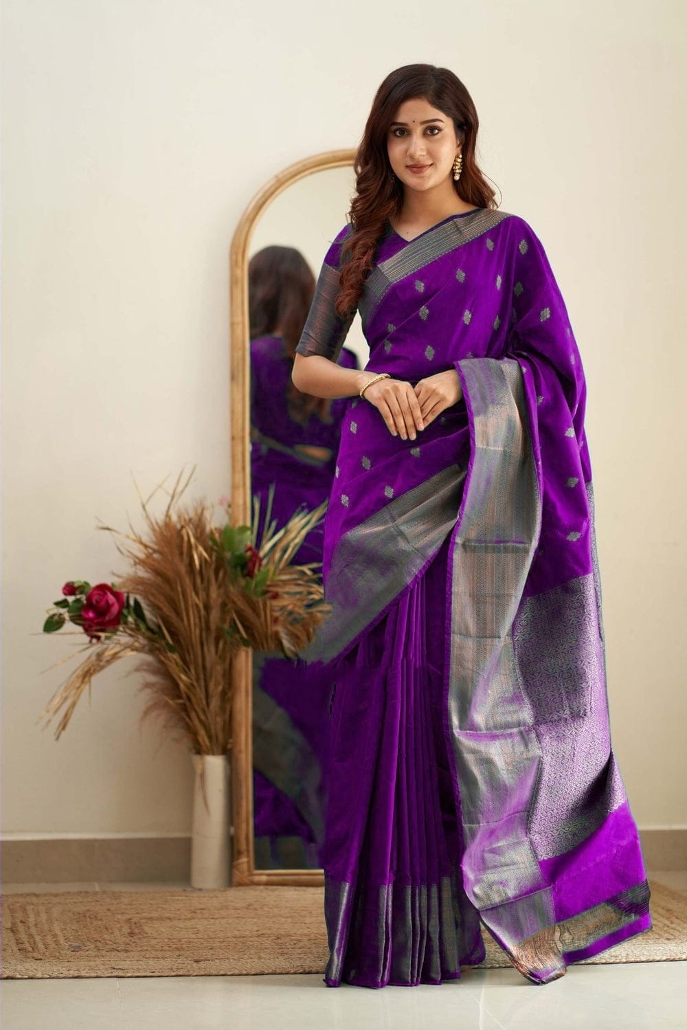 Blooming Purple Soft Silk Saree With Captivating Blouse Piece