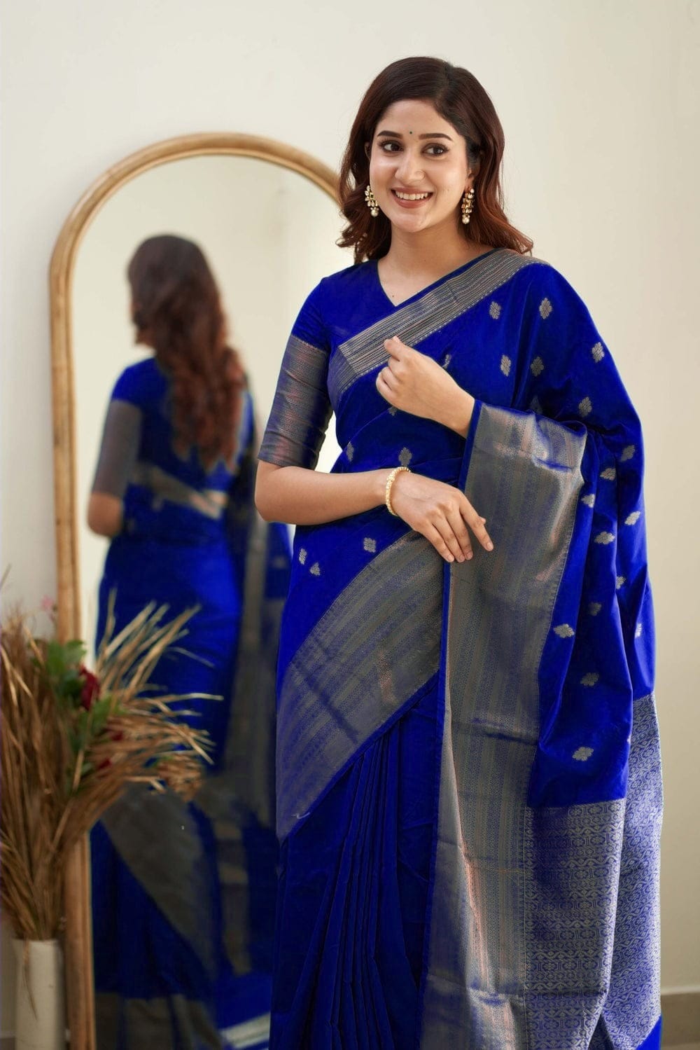 Pleasant Royal Blue  Soft Silk Saree With Delightful Blouse Piece
