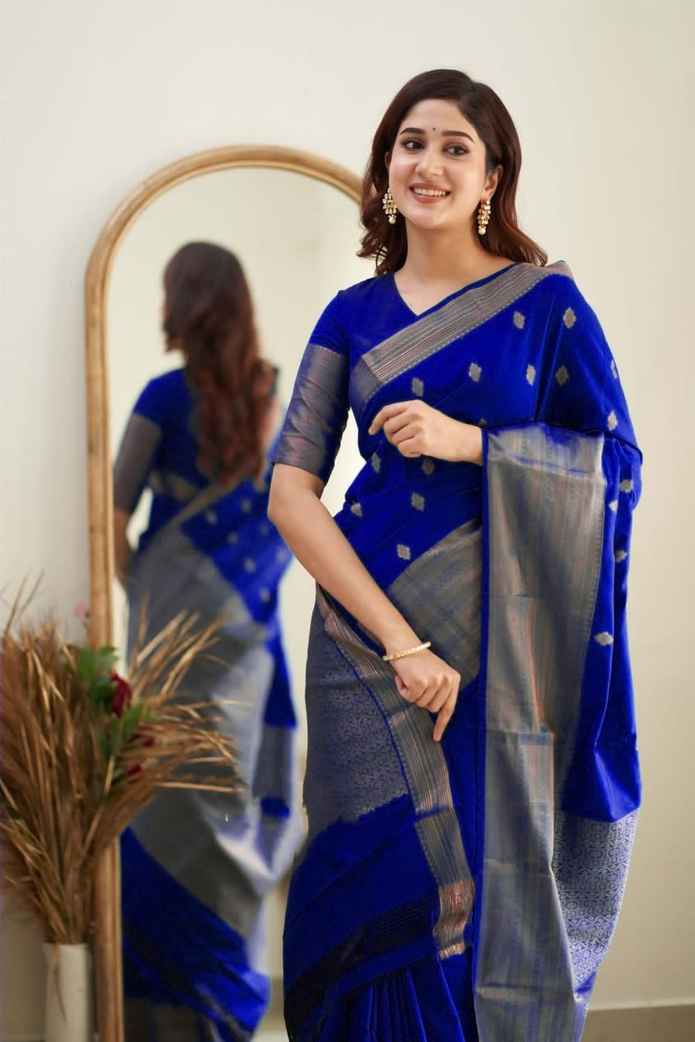 Pleasant Royal Blue  Soft Silk Saree With Delightful Blouse Piece